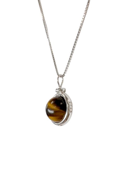 925 Silver Necklace with AA 10mm Tiger Eye Ball Pendant