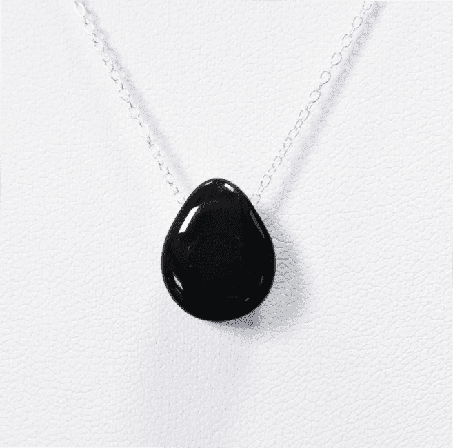 925 Silver Necklaces Black Obsidian Pierced Stone A 14mm