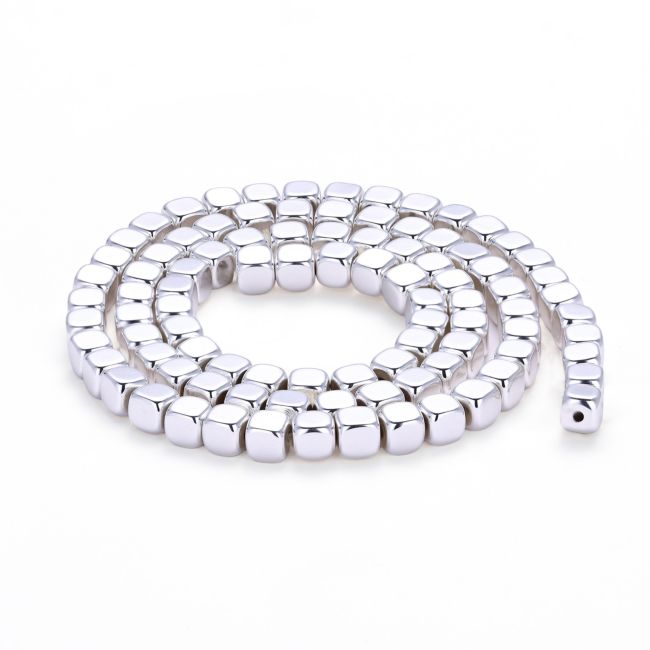 Silver Hematite Square Rounded Spacer Beads – 4 mm