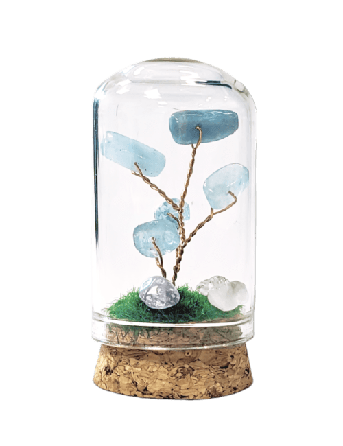 Small Aquamarine Tree of Life under Glass Bell 5.8cm