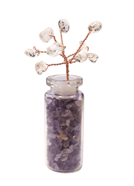 Tree of Life Rock Crystal on Vial of Amethyst chips 8cm