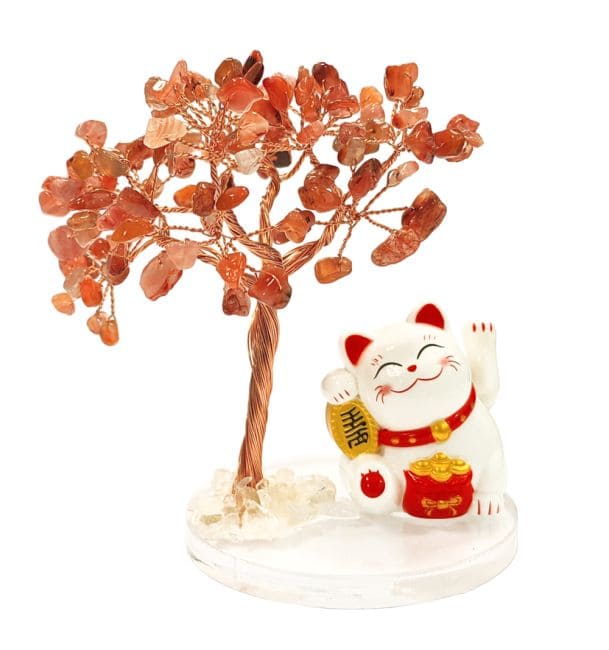 Tree of Life in Red Agate with Manekineko