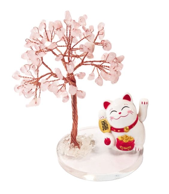 Tree of Life in Rose Quartz with Manekineko