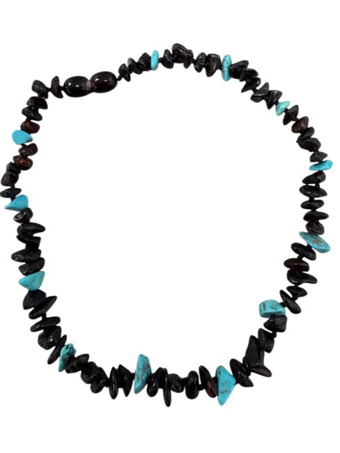 Baby Pop Necklace, Baltic Amber, Cherry Turquoise, 32cm