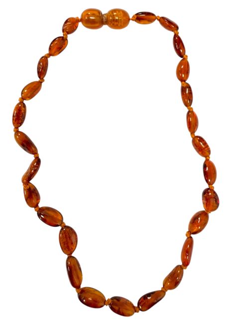 Baby Pop Necklace, Baltic Amber, Olive, Cognac, 28cm
