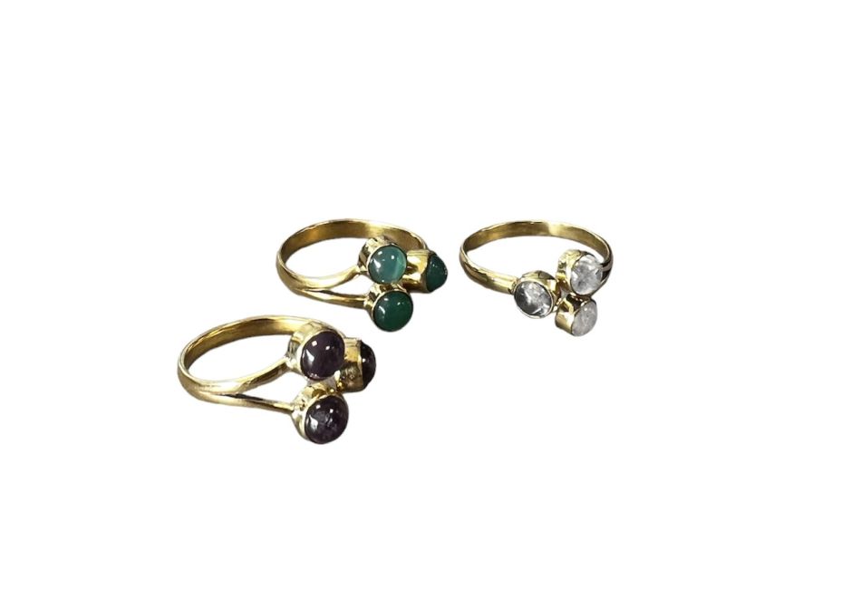 Adjustable bronze ring with three semi-precious stones