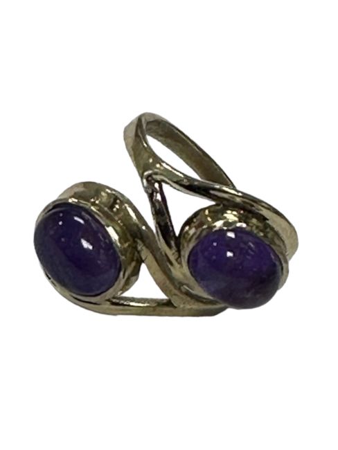 Adjustable bronze ring with two amethyst stones