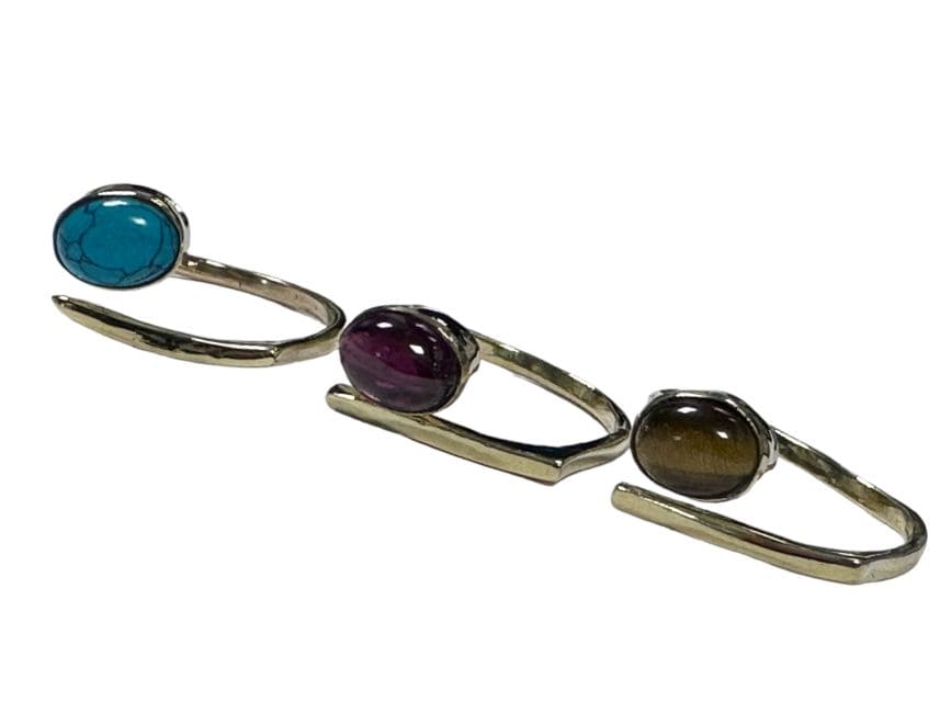 Adjustable bronze ring with semi precious stones