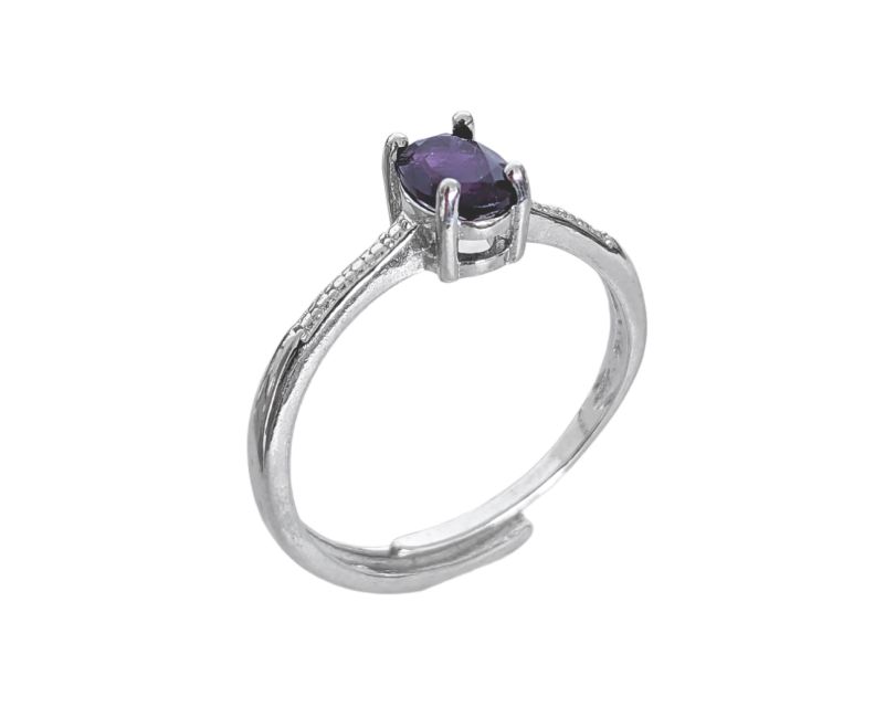 Amethyst AA Adjustable White Copper Solitaire Ring