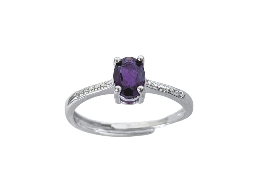 Amethyst AA Adjustable White Copper Solitaire Ring