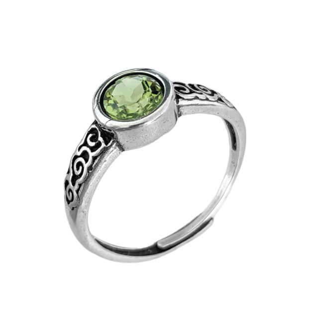 AA Peridot Faceted Round Adjustable White Copper Ring