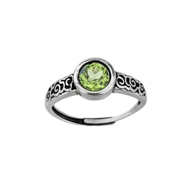 AA Peridot Faceted Round Adjustable White Copper Ring