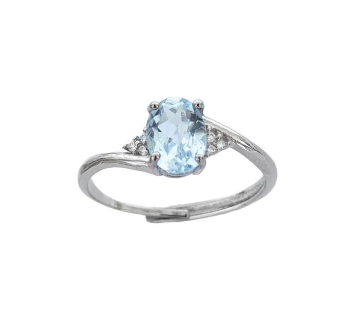 Solitaire Ring in White Copper Adjustable Oval Faceted Topaz AA