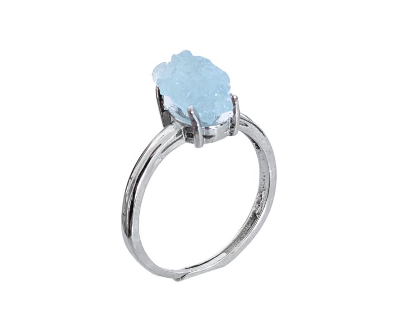 AA Aquamarine Raw Stone Adjustable White Copper Ring