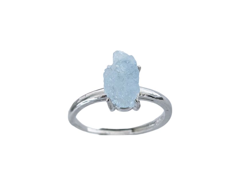 AA Aquamarine Raw Stone Adjustable White Copper Ring