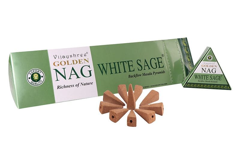 incense at Backflow Cones Vijayshree Golden Nag White Sage 12pcs
