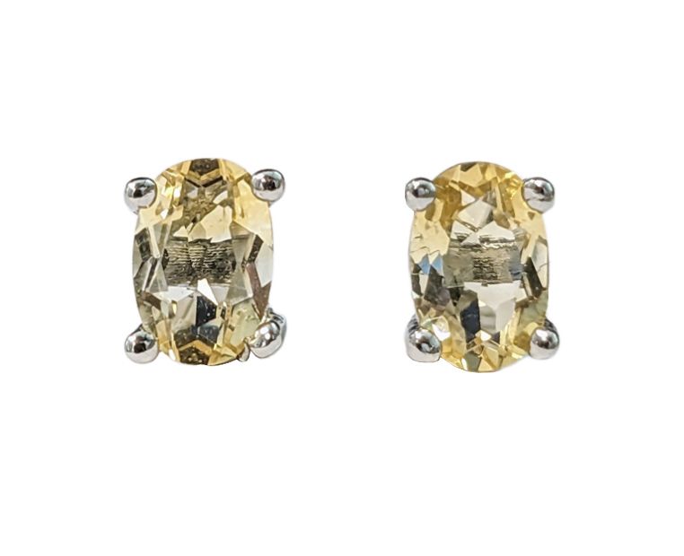 Solitaire Earrings in White Copper Faceted Natural Citrine AA stud