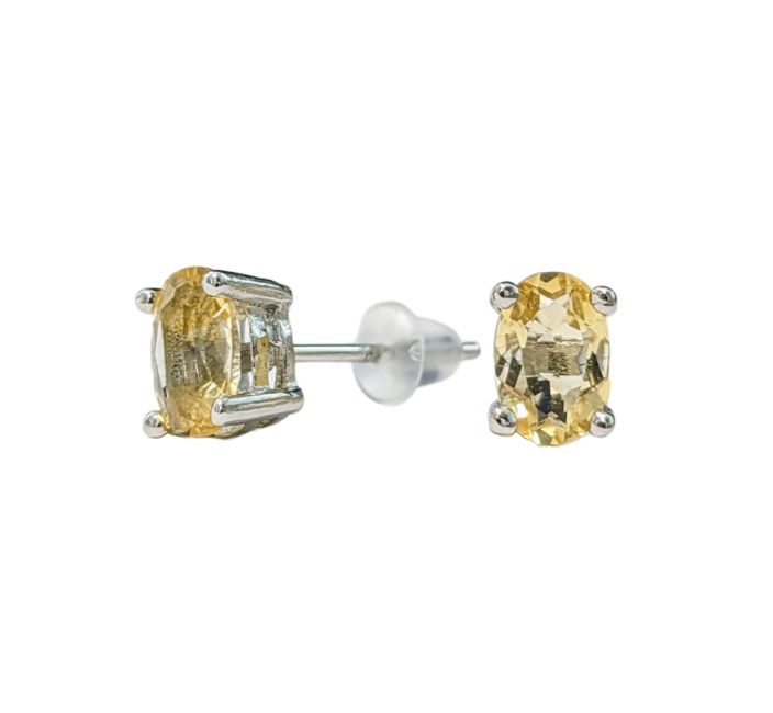 Solitaire Earrings in White Copper Faceted Natural Citrine AA stud