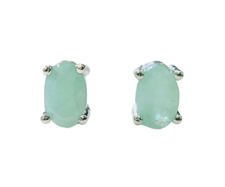 Solitaire Earrings in White Copper Emerald AAA stud