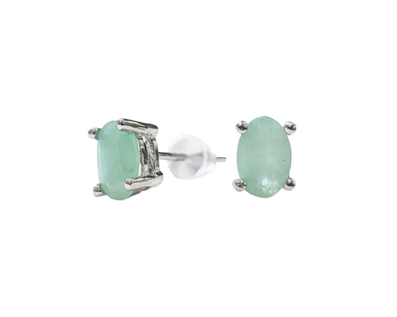 Solitaire Earrings in White Copper Emerald AAA stud