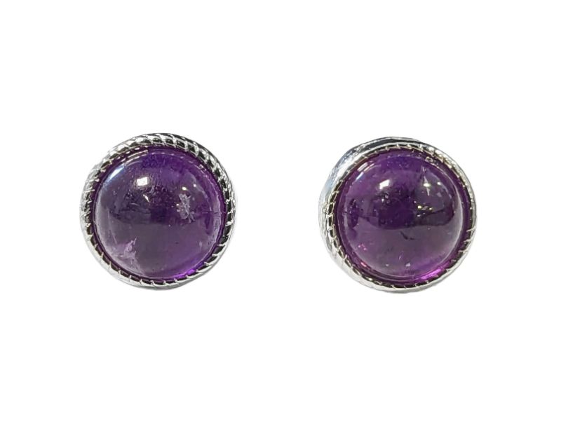 Round White Copper Amethyst AA Stud Earrings