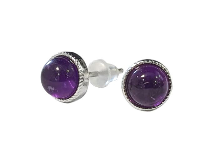 Round White Copper Amethyst AA Stud Earrings