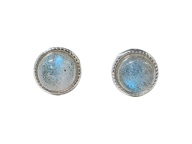 Round White Copper Labradorite AA Stud Earrings