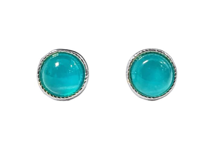 Round White Copper Amazonite AA Stud Earrings