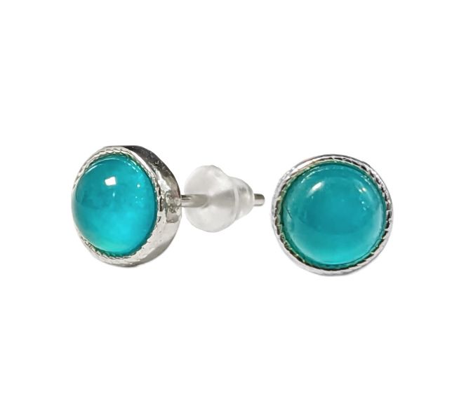 Round White Copper Amazonite AA Stud Earrings