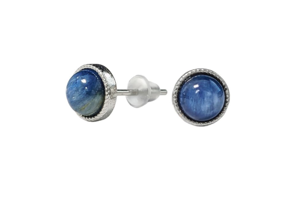 incense at Round Earrings in White Copper Natural Blue Kyanite AAA stud|gb