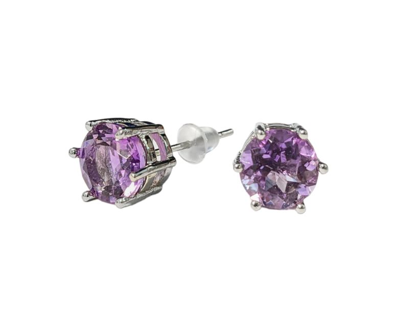 Solitaire Earrings in White Copper Faceted Amethyst AA stud