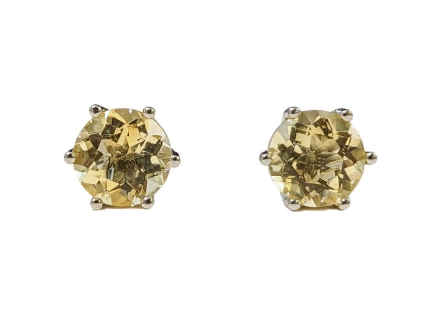 Solitaire Earrings in White Copper Natural Citrine AA stud