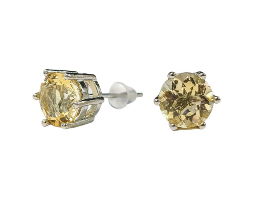 Solitaire Earrings in White Copper Natural Citrine AA stud