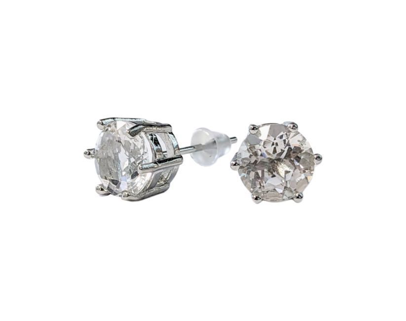 Solitaire Earrings in White Copper Rock Crystal AA stud