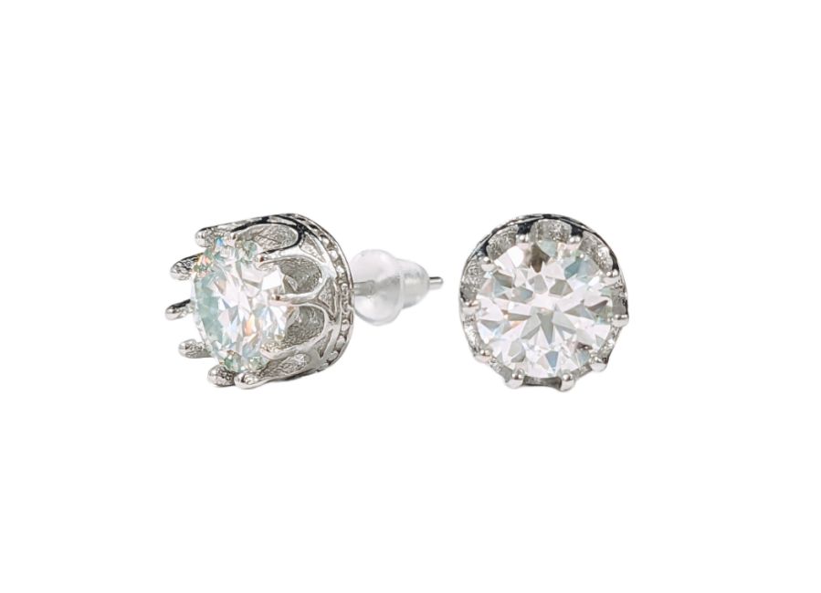 Solitaire Earrings in White Copper Faceted Moissanite AA stud