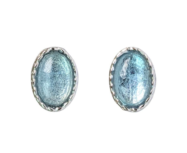 Oval White Copper Aquamarine AA Stud Earrings