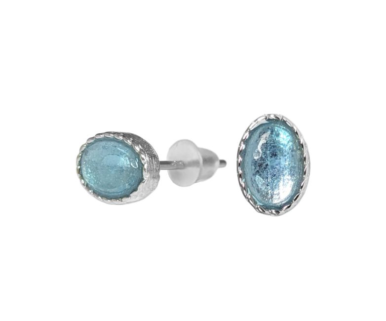 Oval White Copper Aquamarine AA Stud Earrings