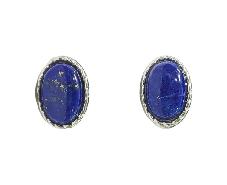 Oval White Copper Lapis Lazuli AA Stud Earrings