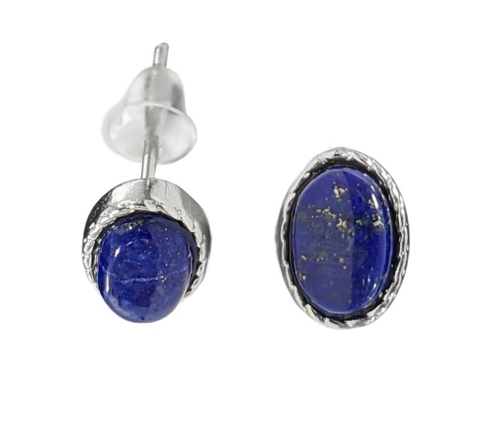 Oval White Copper Lapis Lazuli AA Stud Earrings