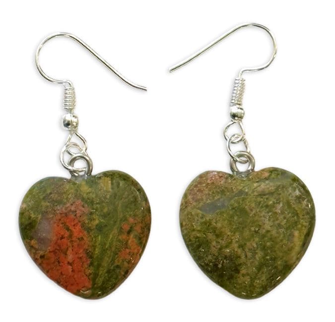 20mm Unakite Heart Earrings