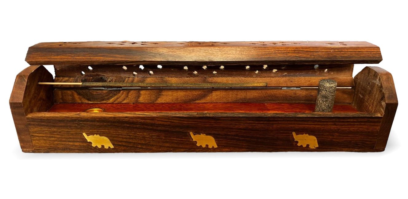 Hut elephants incense holder - 30cm - Rosewood