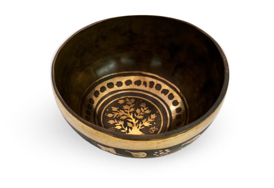 Tibetan singing bowl with carvings - tree of life - 16cm