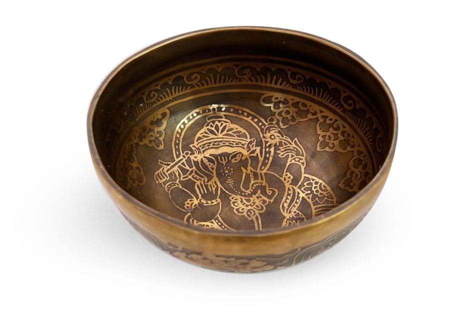 Tibetan singing bowl with carvings - Ganesh - 16cm