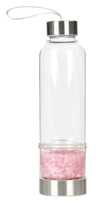Bottle with Rose Quartz Crystals