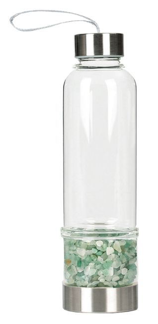 Bottle with green Aventurine crystals