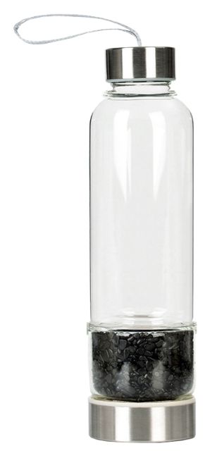 Bottle with Black Obsidian crystals