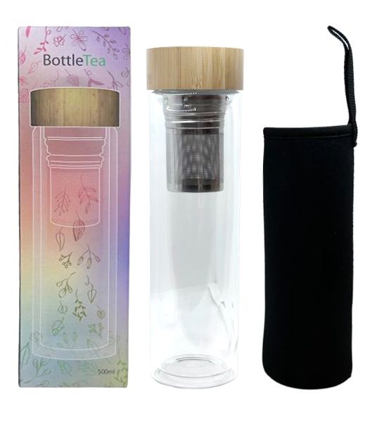 Double walled glass bottle with infuser
