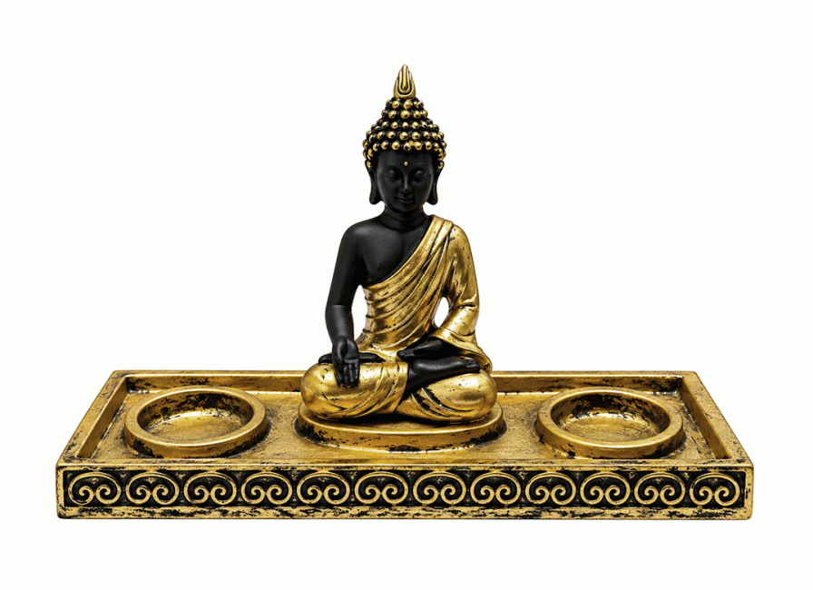 incense at Golden and Black Resin Meditating Buddha Candle Holder, 22 cm