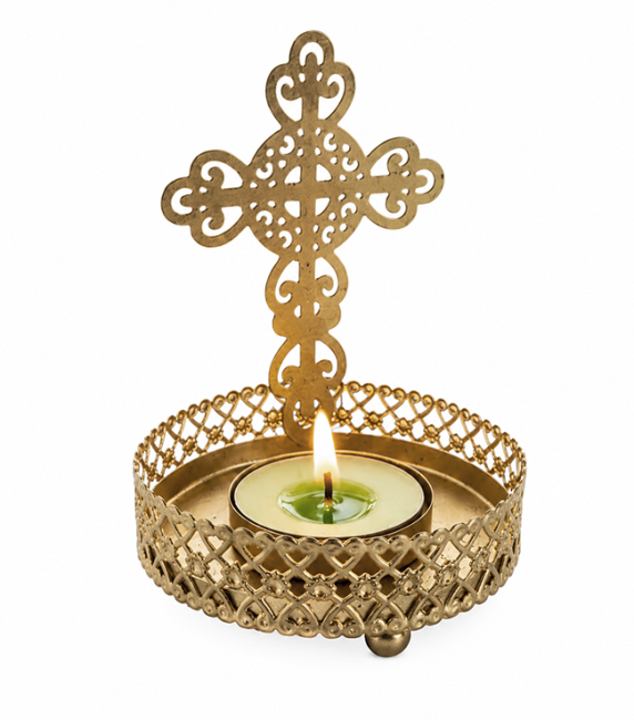 incense at Metal Christian Cross Candle Holder