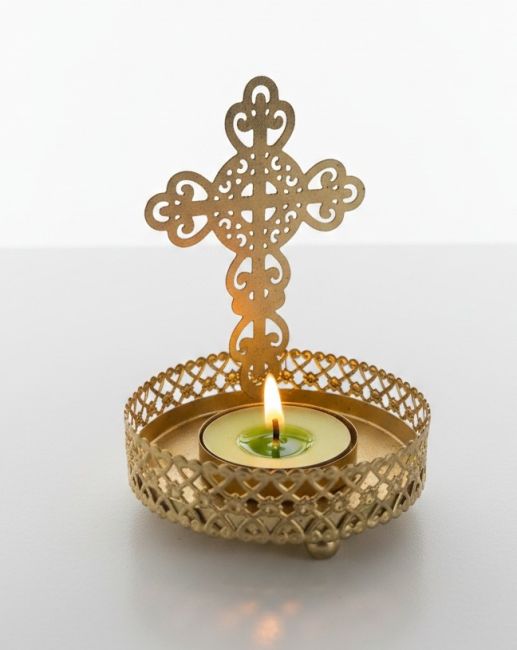 incense at Metal Christian Cross Candle Holder